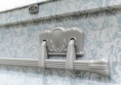 Cloth-covered Casket: 419 Arlington Blue - Exterior detail - ECL Fiberglass