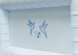 Cloth-covered Casket: 419 Arlington Blue - interior detail - ECL Fiberglass