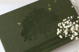 Memorial Stationery from ECL Fiberglass: Guest Book Mini In Remembrance Tree in Leather