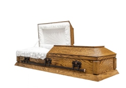Wood Casket Red Oak with Satin Finish and Taffeta Interior - ECL Fiberglass