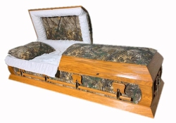 303 Camo Ash Wood Casket - available from ECL Fiberglass
